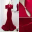Eleganckie Chiński Styl Burgund Sukienki Wieczorowe 2021 Syrena / Rozkloszowane Satyna Perła Wysokiej Szyi Rhinestone Szarfa Kótkie Rękawy Długie Sukienki Wizytowe
