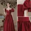 Eleganta Burgundy Satin Balklänningar 2021 Prinsessa Beading Pösigt Urringning Korta ärm Bal Långa Formella Klänningar