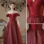 Elegant Burgundy Satin Spotted Prom Dresses 2021 A-Line / Princess Square Neckline Short Sleeve Backless Bow Floor-Length / Long Formal Dresses