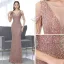 Sexy Champagne Evening Dresses 2021 Trumpet / Mermaid Scoop Neck Beading Tassel Sequins Sleeveless Backless Floor-Length / Long Formal Dresses