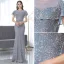 Sparkly Sky Blue Sequins Evening Dresses 2021 Trumpet / Mermaid Scoop Neck Short Sleeve Floor-Length / Long Formal Dresses