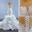 Luxury / Gorgeous White Cascading Ruffles Wedding Dresses 2021 Trumpet / Mermaid Scoop Neck Beading Sequins Rhinestone Lace Flower Sleeveless Backless Royal Train Wedding