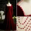 Elegant Burgundy Suede Velour Prom Dresses 2021 A-Line / Princess Square Neckline Beading Long Sleeve Sweep Train Formal Dresses