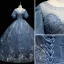 Chic / Belle Bleu Perlage En Dentelle Paillettes Robe De Bal 2021 Robe Boule Encolure Dégagée Manches Courtes Dos Nu Longue Robe De Ceremonie