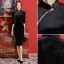 Chinese style Black Velour Evening Dresses Cheongsam 2021 Trumpet / Mermaid High Neck Beading Pearl 1/2 Sleeves Split Front Tea-length Formal Dresses