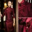 High-end Burgundy Silk Floral Cheongsam Evening Dresses 2021 Trumpet / Mermaid High Neck 1/2 Sleeves Evening Party Tea-length Formal Dresses