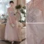 Fashion Blushing Pink Bridesmaid Dresses 2021 A-Line / Princess Beading Pearl Sequins Lace Flower Short Sleeve Backless Floor-Length / Long Wedding Party Dresses