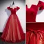 Elegante Rot Geflecktes Glanz Ballkleider 2022 A Linie Eckiger Ausschnitt Stoffgürtel Schleife Kurze Ärmel Rückenfreies Lange Festliche Kleider