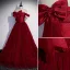 Charming Burgundy Cascading Ruffles Prom Dresses 2022 A-Line / Princess Bow Off-The-Shoulder Short Sleeve Backless Floor-Length / Long Formal Dresses