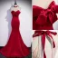 Sexy Burgundy Beading Pearl Evening Dresses 2022 Trumpet / Mermaid Satin Halter Bow Sleeveless Backless Floor-Length / Long Formal Dresses