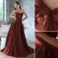 Charmant Café Satin Robe De Bal 2022 Princesse Bustier Noeud Sans Manches Dos Nu Train De Balayage Robe De Ceremonie