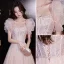 Charmant Rougissant Rose Glitter Perlage Paillettes Robe De Bal 2022 Princesse Encolure Carrée Gonflée Manches Courtes Dos Nu Longue Robe De Ceremonie