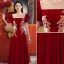 Élégant Bordeaux En Dentelle Fleur Robe De Bal 2022 Princesse Encolure Dégagée Manches Courtes Longue Robe De Ceremonie