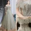 Charming Sage Green Prom Dresses 2022 A-Line / Princess Ruffle Off-The-Shoulder Beading Pearl Sequins Short Sleeve Backless Floor-Length / Long Formal Dresses