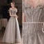 Charming Silver Prom Dresses 2022 A-Line / Princess Off-The-Shoulder Short Sleeve Backless Floor-Length / Long Formal Dresses