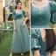 Modest / Simple Jade Green Suede Bridesmaid Dresses 2022 A-Line / Princess Short Sleeve Backless Sequins Floor-Length / Long Wedding Party Dresses
