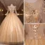 Charmant Champagne Perlage Perle Paillettes En Dentelle Fleur Robe De Bal 2022 Robe Boule Encolure Dégagée Manches Longues Dos Nu Longue Robe De Ceremonie