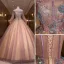 Elegant Purple Pearl Sequins Lace Flower Prom Dresses 2022 Ball Gown Off-The-Shoulder Long Sleeve Floor-Length / Long Formal Dresses