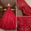 Chic / Beautiful Burgundy Glitter Sequins Prom Dresses Ball Gown 2022 V-Neck Rhinestone Short Sleeve Backless Floor-Length / Long Formal Dresses