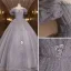 Élégant Gris Paillettes Robe De Bal 2022 Princesse De l'épaule Appliques Gonflée Manches Courtes Dos Nu Longue Robe De Ceremonie