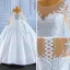 High-end White Beading Pearl Lace Flower Wedding Dresses 2022 Ball Gown Scoop Neck Long Sleeve Court Train Wedding