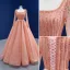 High End Pink Ballkleider 2022 A Linie Eckiger Ausschnitt Perlenstickerei Strass Pailletten Lange Ärmel Rückenfreies Lange Festliche Kleider