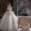 Luxury / Gorgeous Ivory Beading Pearl Sequins Cascading Ruffles Wedding Dresses 2022 Ball Gown Scoop Neck Long Sleeve Backless Royal Train