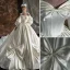 High-end Ivory Bow Satin Wedding Dresses 2022 Ball Gown Off-The-Shoulder Puffy Long Sleeve Backless Royal Train Wedding
