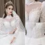Elegant White Sequins Lace Flower Wedding Dresses 2022 Ball Gown High Neck Long Sleeve Backless Floor-Length / Long Wedding