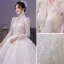 Sparkly White Beading Rhinestone Pearl Sequins Wedding Dresses 2022 Ball Gown V-Neck Long Sleeve Backless Royal Train Wedding
