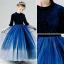 Elegant Navy Blue Gradient-Color Sequins Flower Girl Dresses 2022 Ball Gown Scoop Neck 3/4 Sleeve Floor-Length / Long Birthday Flower Girl Dresses
