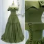 Vintage / Retro Olive Green Prom Dresses 2021 A-Line / Princess Off-The-Shoulder Sleeveless Backless Floor-Length / Long Formal Dresses