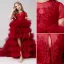 Chic / Beautiful Burgundy Cascading Ruffles Birthday Flower Girl Dresses 2022 Scoop Neck Ball Gown Lace Flower Short Sleeve Sweep Train Flower Girl Dresses