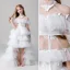 Fashion White Butterfly Appliques Rhinestone Cascading Ruffles Birthday Flower Girl Dresses 2022 Ball Gown High Neck Short Sleeve Floor-Length / Long Flower Girl Dresses