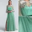 Flower Fairy Sage Green Prom Dresses 2022 A-Line / Princess Scoop Neck Lace Flower Long Sleeve Floor-Length / Long Formal Dresses