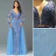 Sexy Bleu Perlage Faux Diamant Paillettes Robe De Soirée 2022 Trompette / Sirène Col v profond Manches Longues Dos Nu Ceinture Longue Soirée Robe De Ceremonie