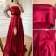High-end Burgundy Satin Prom Dresses 2022 A-Line / Princess One-Shoulder Beading Rhinestone Sequins Long Sleeve Backless Split Front Floor-Length / Long Formal Dresses