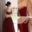 Chic / Beautiful Burgundy Suede Velour Evening Dresses 2022 A-Line / Princess High Neck Beading Pearl Rhinestone Short Sleeve Floor-Length / Long Evening Party Formal Dresses