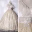 Charmant Bling Bling Champagne Robe De Bal 2021 V-Cou Perlage Paillettes Appliques Manches Courtes Dos Nu Longue Robe De Ceremonie