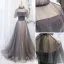 Charming Grey Prom Dresses 2022 A-Line / Princess High Neck Beading Rhinestone Sleeveless Backless Floor-Length / Long Formal Dresses