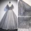 Charmant Gris Perlage Paillettes Robe De Bal Princesse 2022 V-Cou Manches Courtes Dos Nu Longue Robe De Ceremonie