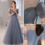 Charmant Bleu Ciel Glitter Faux Diamant Paillettes Robe De Bal 2022 Princesse Encolure Dégagée Manches Courtes Dos Nu Ceinture Longue Robe De Ceremonie