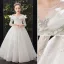 Chic / Beautiful White Birthday Flower Girl Dresses 2022 Ball Gown Scoop Neck Beading Sequins Lace Flower 3/4 Sleeve Floor-Length / Long Flower Girl Dresses