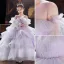 Fashion Lavender Sequins Cascading Ruffles Birthday Flower Girl Dresses 2022 Ball Gown Scoop Neck Puffy Long Sleeve Floor-Length / Long Flower Girl Dresses