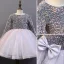 Sparkly Grey Sequins Birthday Flower Girl Dresses 2022 Ball Gown Scoop Neck Long Sleeve Bow Floor-Length / Long Flower Girl Dresses