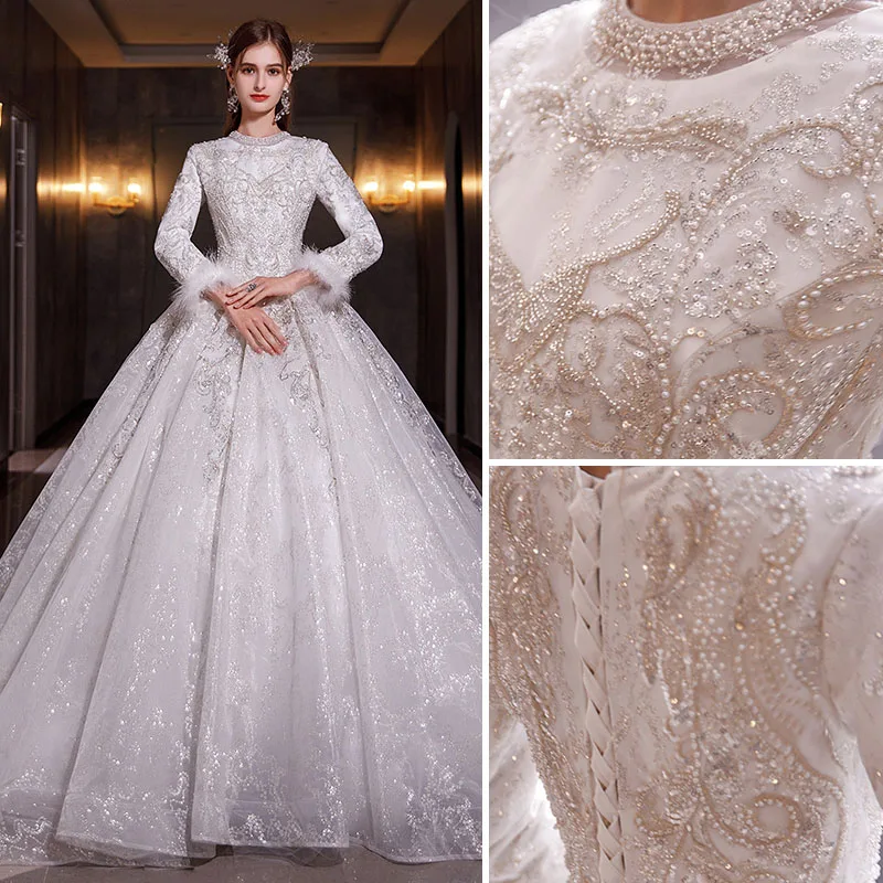 slim fit dress slacks Luxury Lace Appliques Muslim Wedding Dresses 2024 For Women Long Sleev