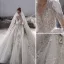 Luxury / Gorgeous White Handmade  Beading Pearl Rhinestone Lace Flower Wedding Dresses 2022 Ball Gown Embroidered Sequins V-Neck 3/4 Sleeve Royal Train Wedding