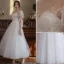 Chic / Belle Blanche Paillettes En Dentelle Fleur Robe De Bal 2022 Princesse Encolure Dégagée Manches Courtes Dos Nu Longue Robe De Ceremonie