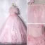 Flotte Lyserød Gallakjoler 2021 Prinsesse Spaghetti Straps Beading Med Blonder Blomsten Kort Ærme Halterneck Lange Kjoler