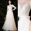 Chic / Beautiful White Lace Flower Prom Dresses 2022 A-Line / Princess Scoop Neck Long Sleeve Backless Floor-Length / Long Formal Dresses